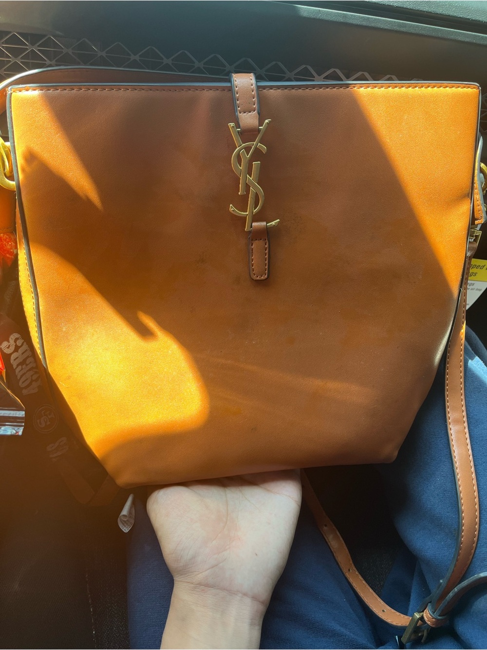 Saint Laurent Tan Leather Messenger Bag with Gold YSL Logo